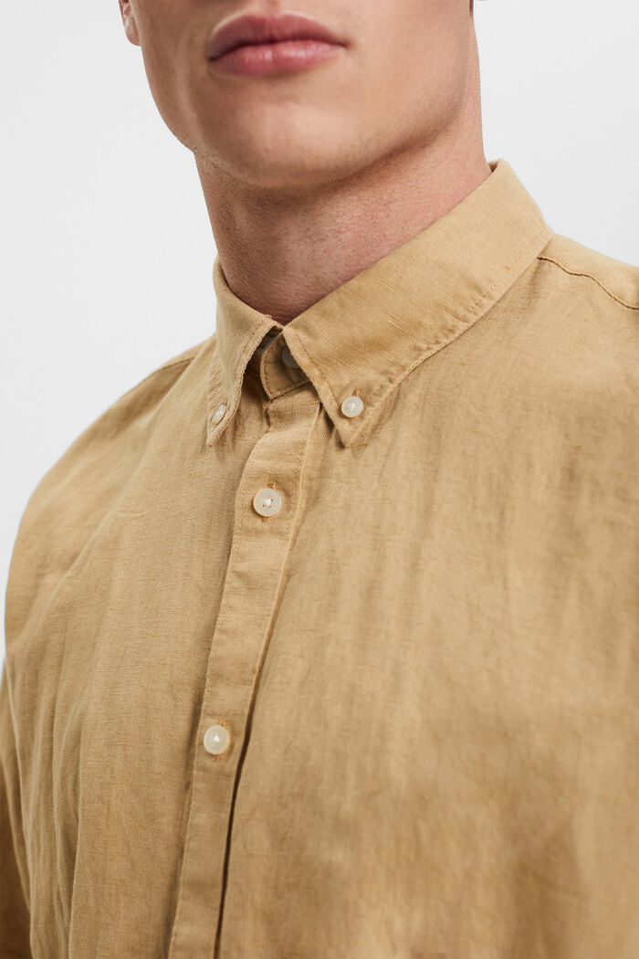 Chemise à col boutonné en mélange de coton et lin, BEIGE, detail image number 2