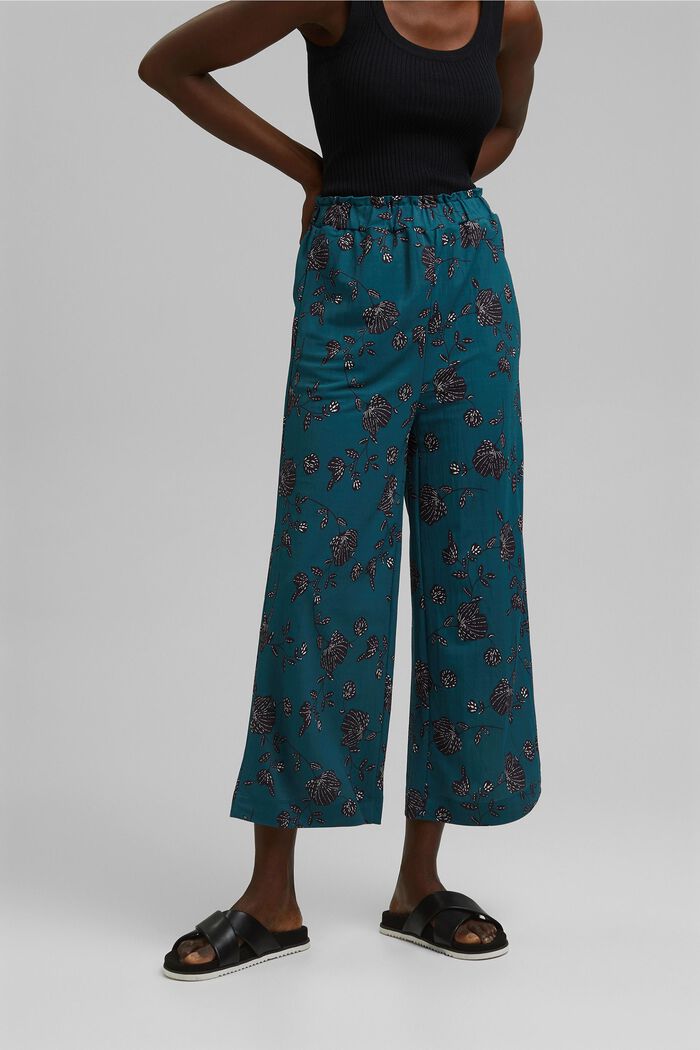 Jupe-culotte à fleurs, à teneur en fibres LENZING™ ECOVERO™, TEAL GREEN, detail image number 0