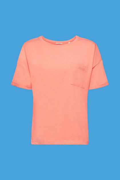 T-shirt met borstzak, van een katoenmix, NEW CORAL, overview