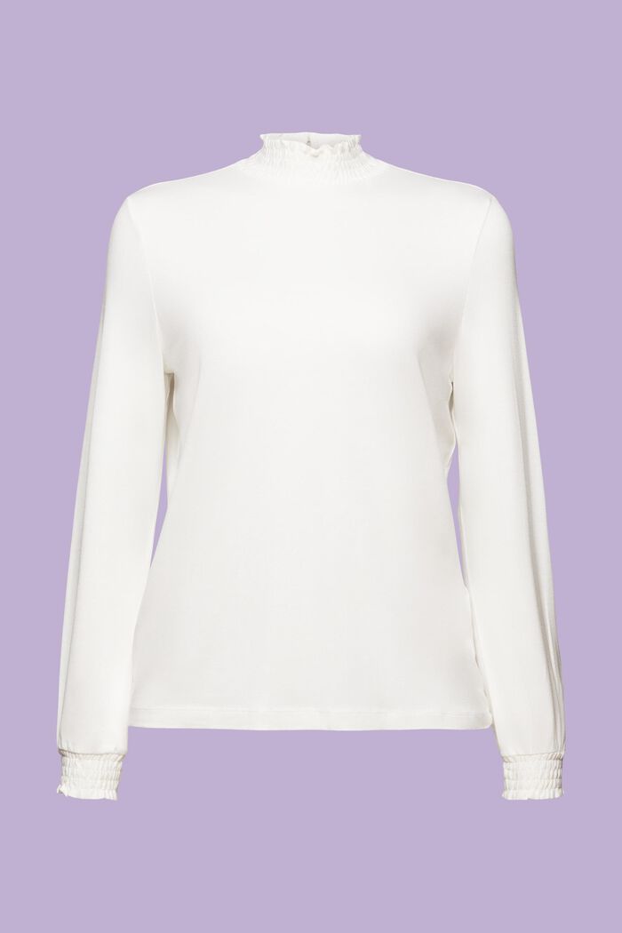 Gesmokt shirt met lange mouwen, LENZING™ ECOVERO™, OFF WHITE, detail image number 7