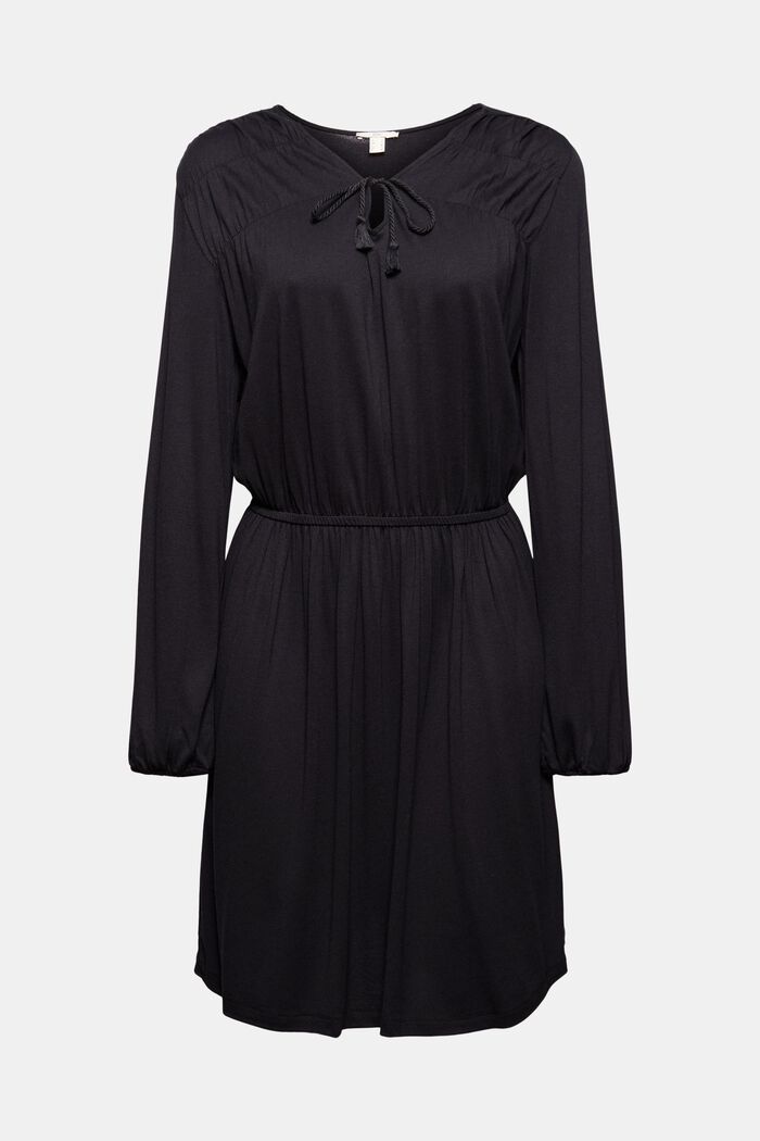 Jersey jurk met bandjes met kwastjes, LENZING™ ECOVERO™, BLACK, detail image number 6