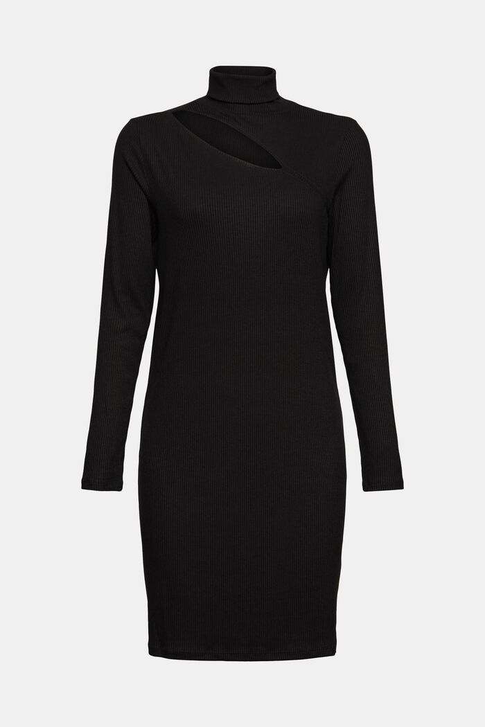 Ribgebreide jurk met cut-out, BLACK, detail image number 6