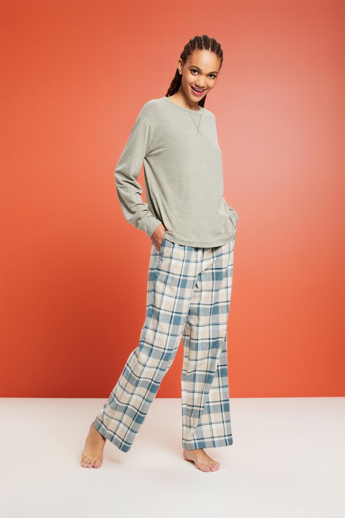 Geruite flanellen pyjamabroek, TEAL BLUE, detail image number 1