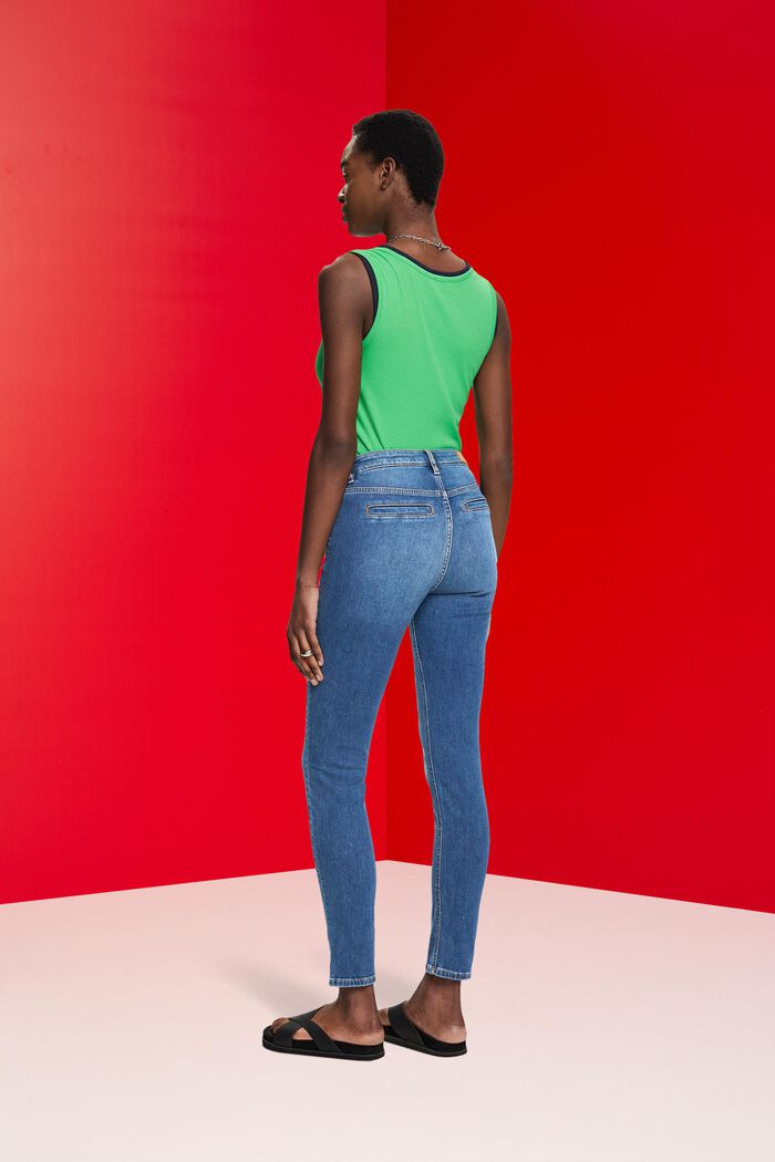 Slim-fit jeans met hoge taille, BLUE MEDIUM WASHED, detail image number 3