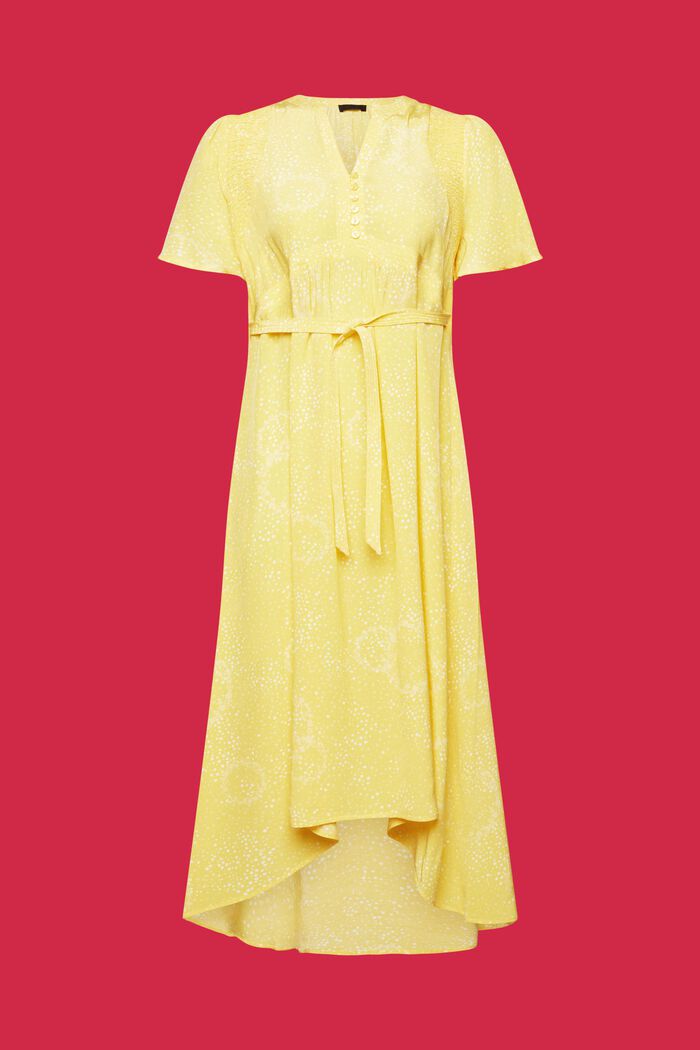 Gerimpelde midi-jurk met print en strik op de achterkant, LIGHT YELLOW, detail image number 7