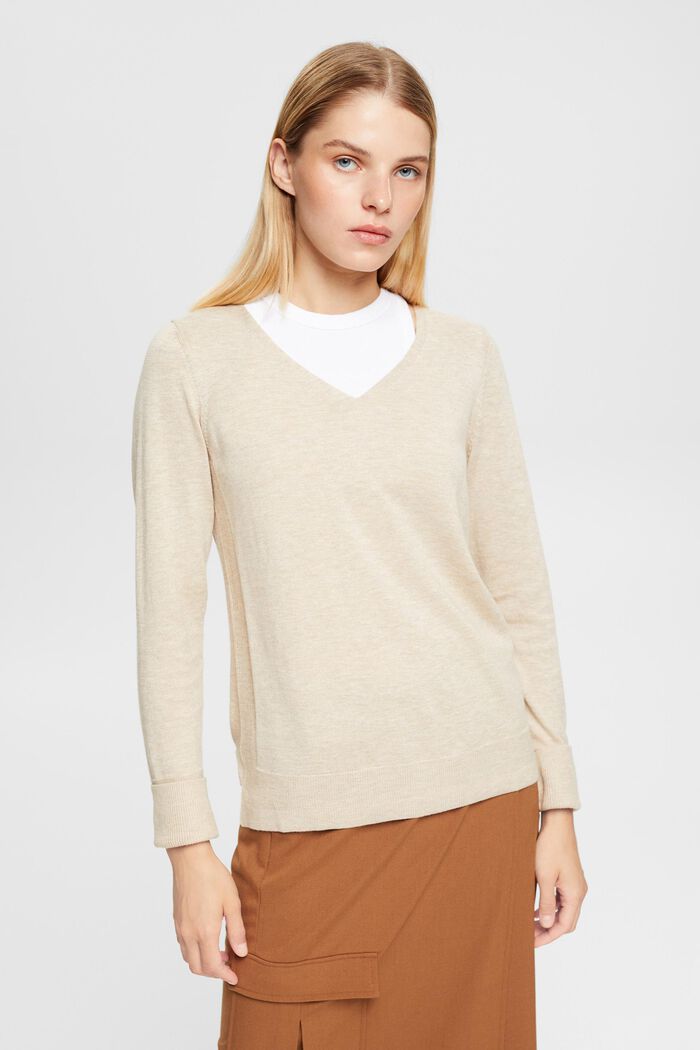 Sweater met V-hals, SAND, detail image number 0