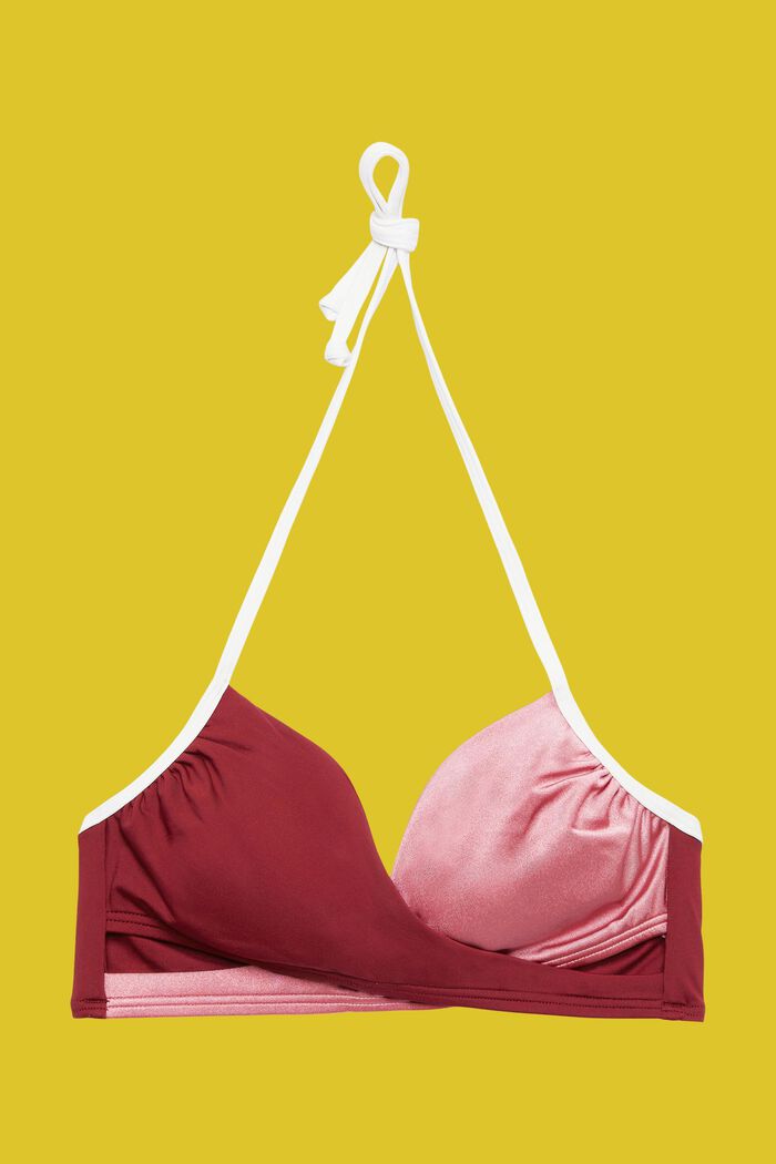 Driekleurige gewatteerde bikinitop met wikkeleffect, DARK RED, detail image number 4