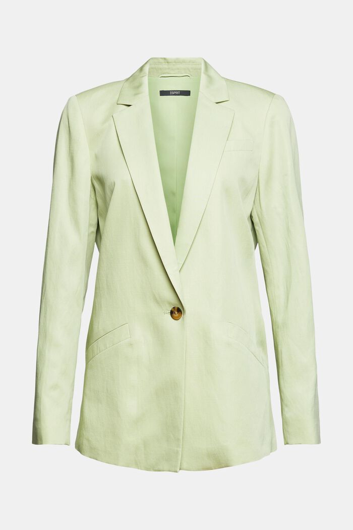Met linnen: vlotte blazer met één knoop, PASTEL GREEN, overview