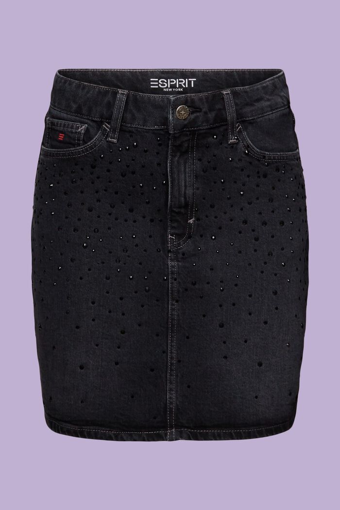 Mini-jupe en jean ornée de strass, BLACK DARK WASHED, detail image number 7