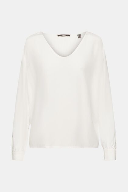 Blouse met U-hals, OFF WHITE, overview