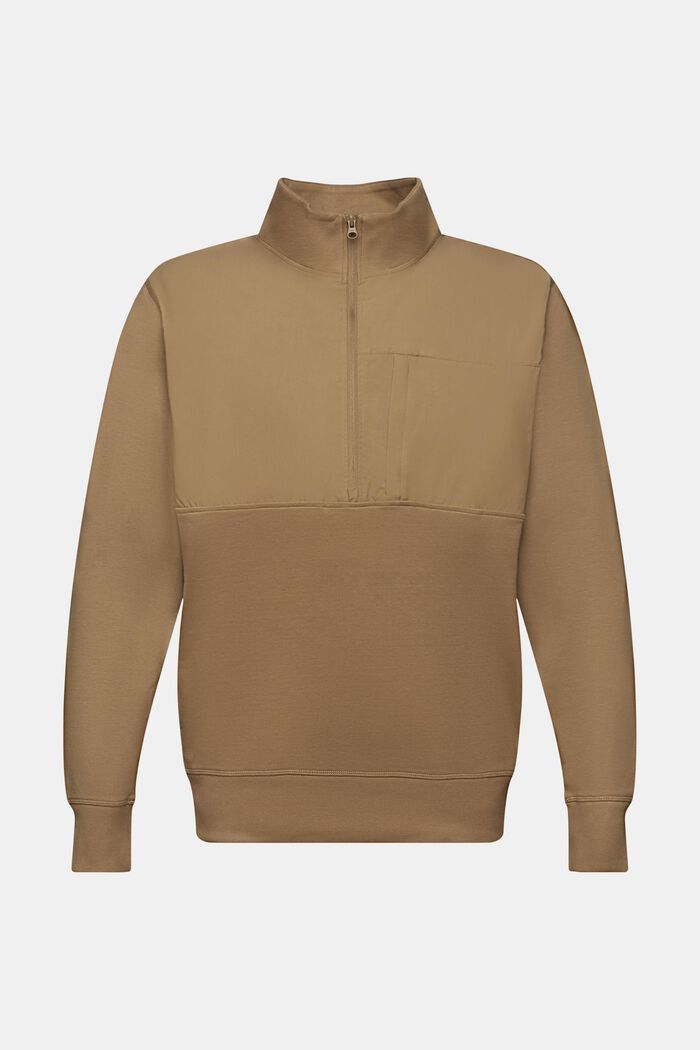 Sweatshirt met een halve rits, van een materiaalmix, BARK, detail image number 6