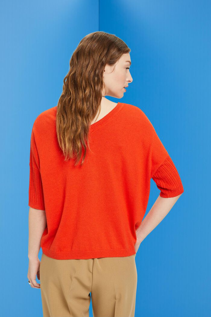 Gebreide trui met korte mouwen met linnen, ORANGE RED, detail image number 3