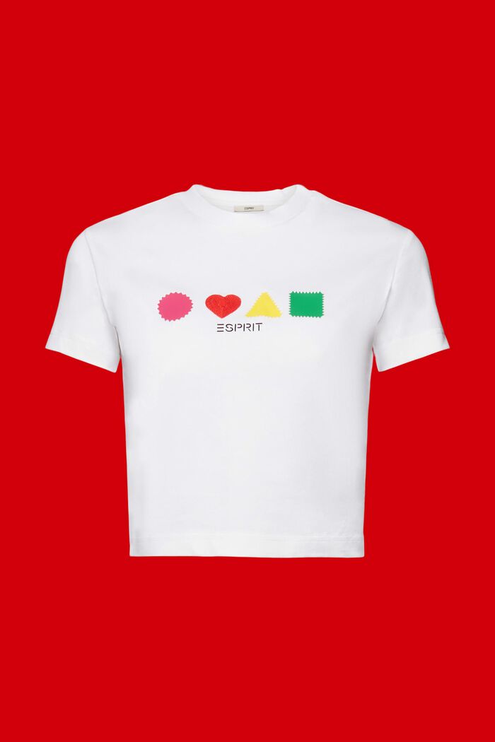 T-shirt van organic cotton met geometrische print, WHITE, detail image number 6
