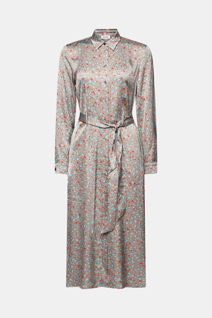 Satijnen midi-jurk met print, LIGHT TAUPE, detail image number 7