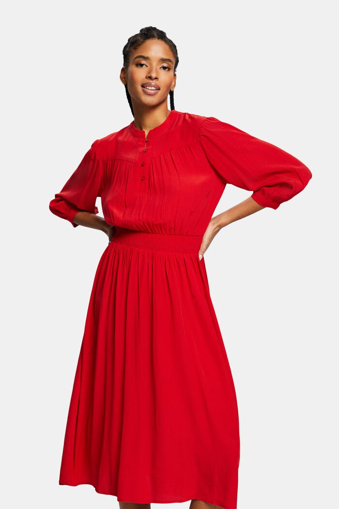 Midi-jurk met 3/4-mouwen van crêpe, DARK RED, detail image number 0