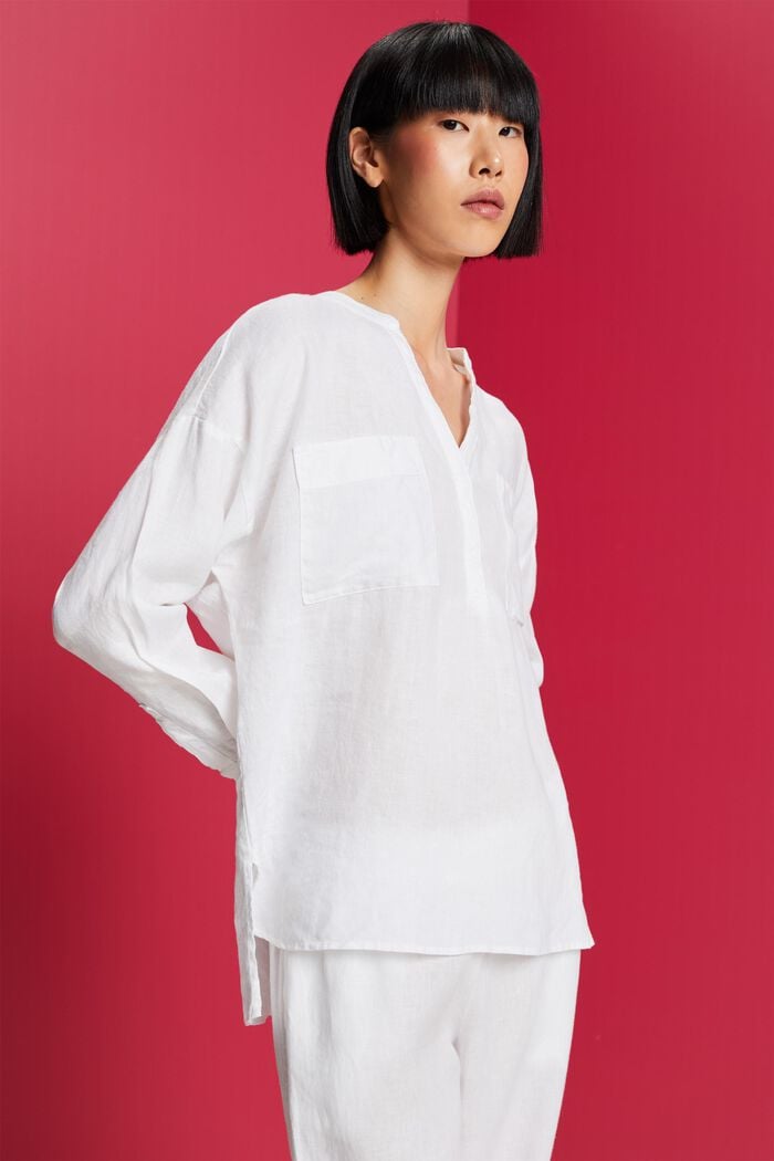 Linnen blouse, WHITE, detail image number 0