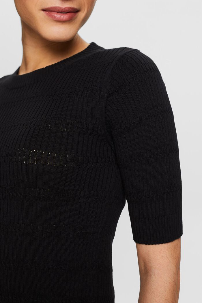 Gebreide trui met korte mouwen, BLACK, detail image number 2