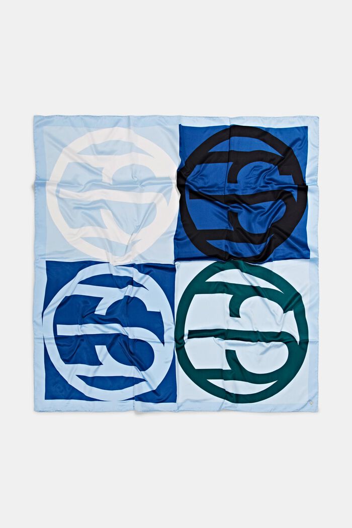 Sjaal met satijnen look en monogram, GREY BLUE, detail image number 2