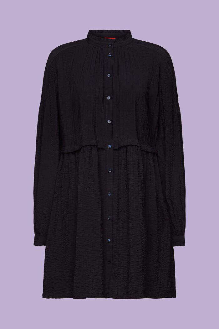 Gestructureerde mini-jurk met rimpelingen, BLACK, detail image number 6