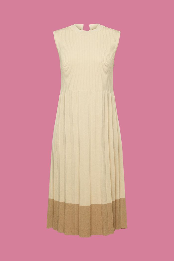 Mouwloze, geplisseerde maxi-jurk met ronde hals, LIGHT BEIGE, detail image number 6