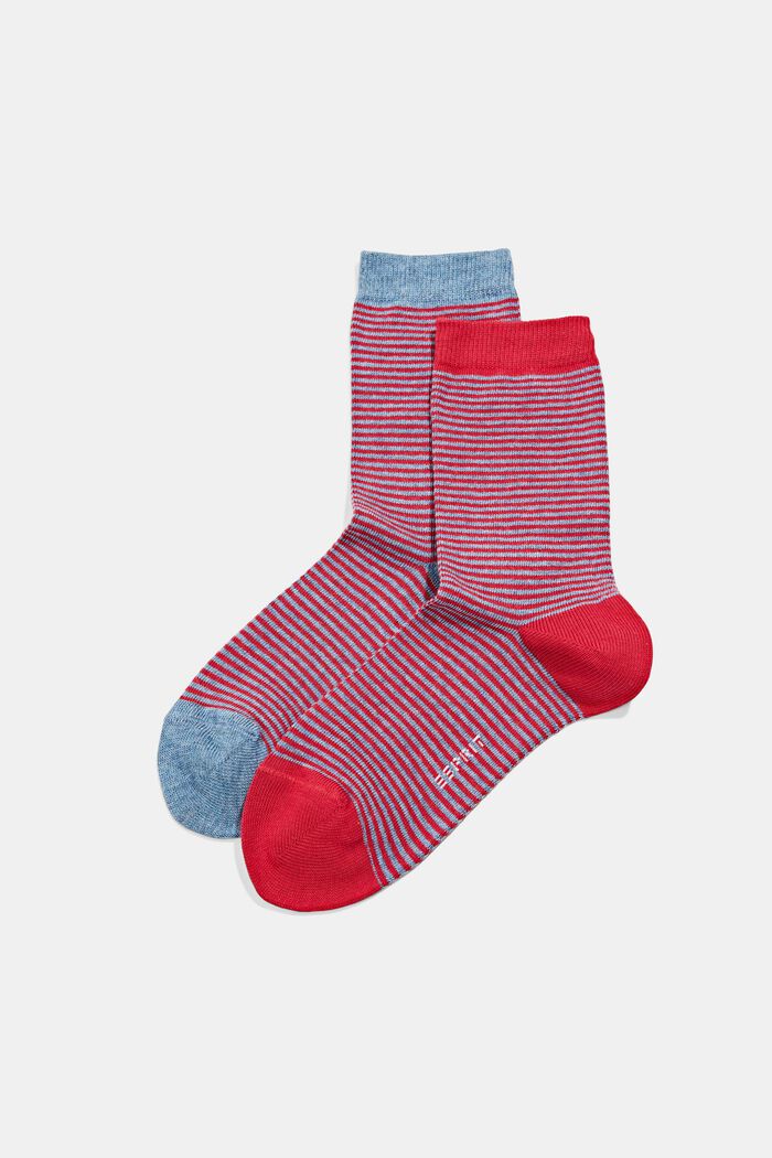 Chaussettes à rayures en lot de 2, en coton biologique, BLUE/RED, detail image number 0