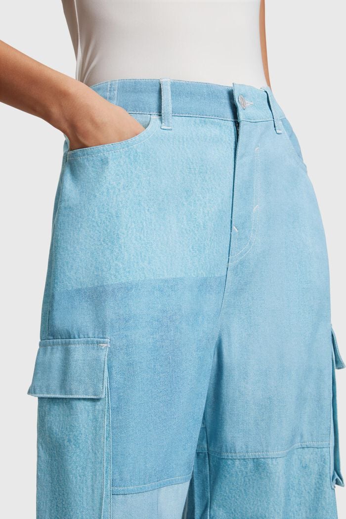 Pantalon cargo à imprimé denim all-over, BLUE MEDIUM WASHED, detail image number 1