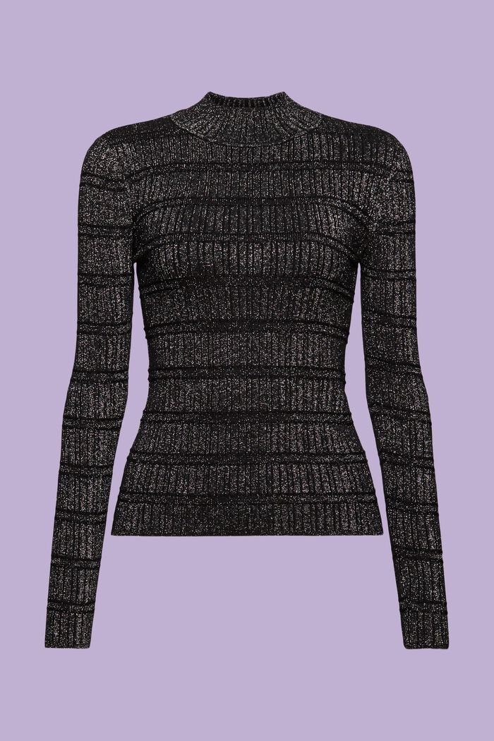 Glinsterende trui met opstaande kraag, LENZING™ ECOVERO™, BLACK, detail image number 6