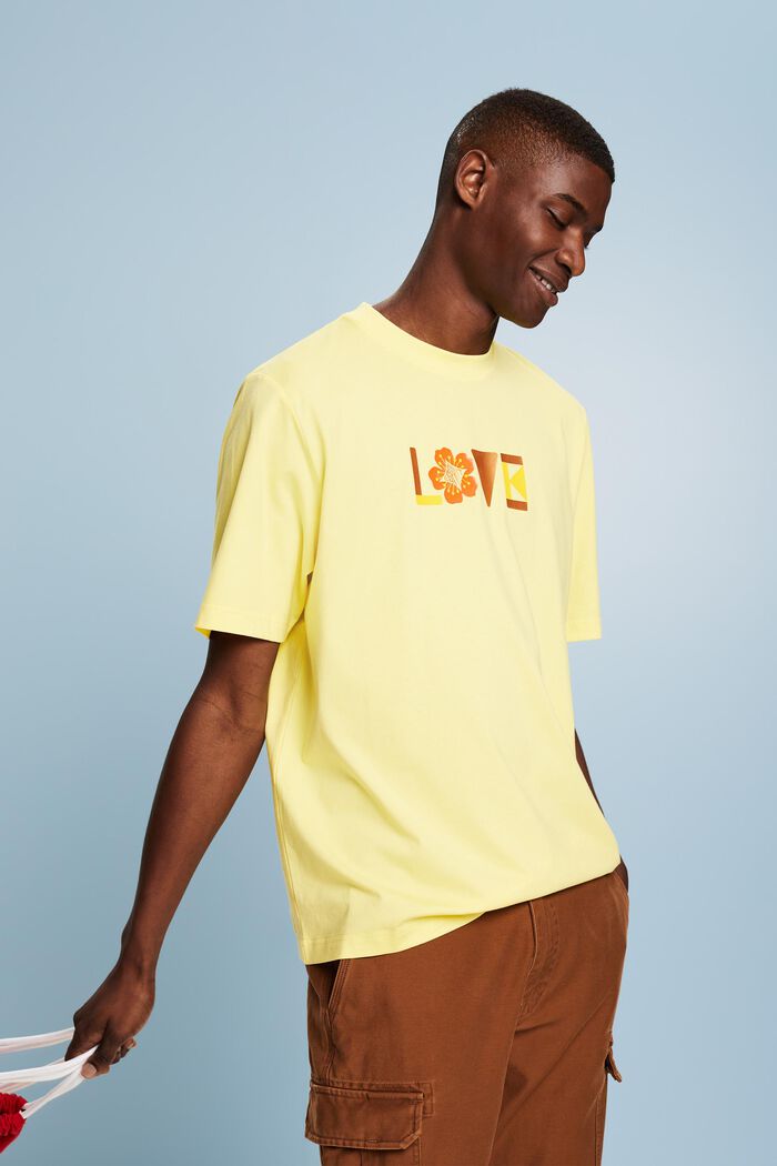 T-shirt unisexe en coton Pima imprimé, PASTEL YELLOW, detail image number 0