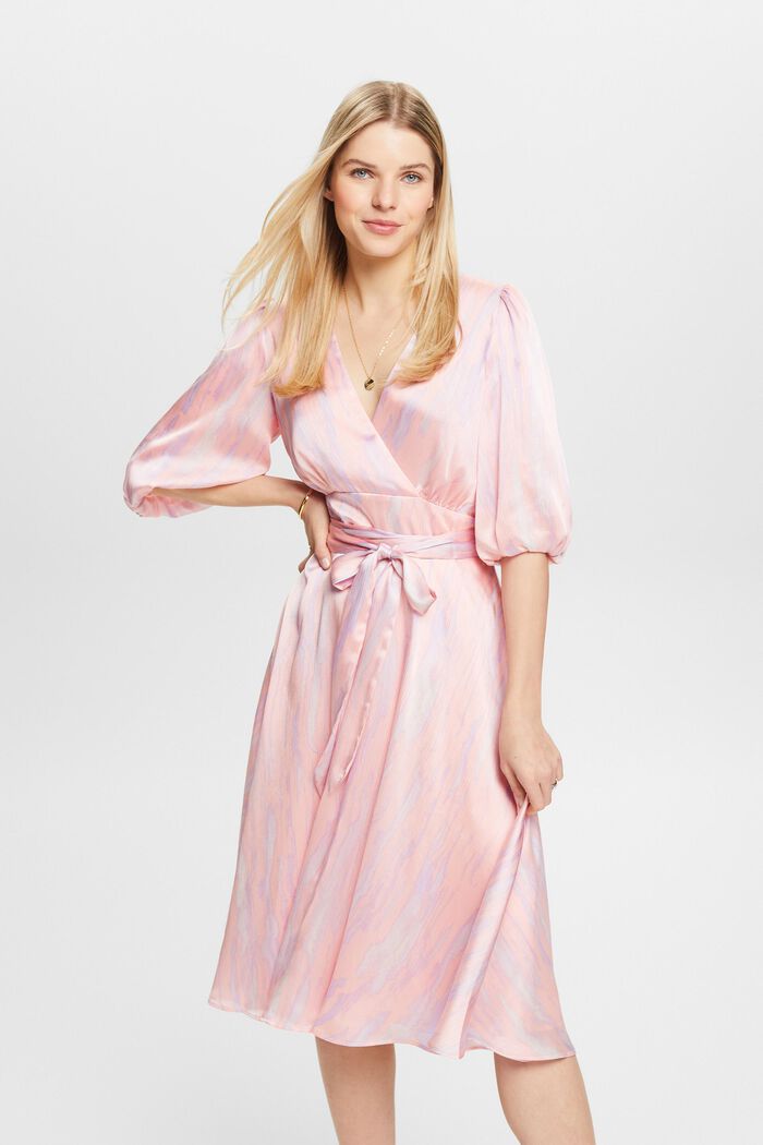 Midi-jurk met pofmouwen, PASTEL PINK, detail image number 0