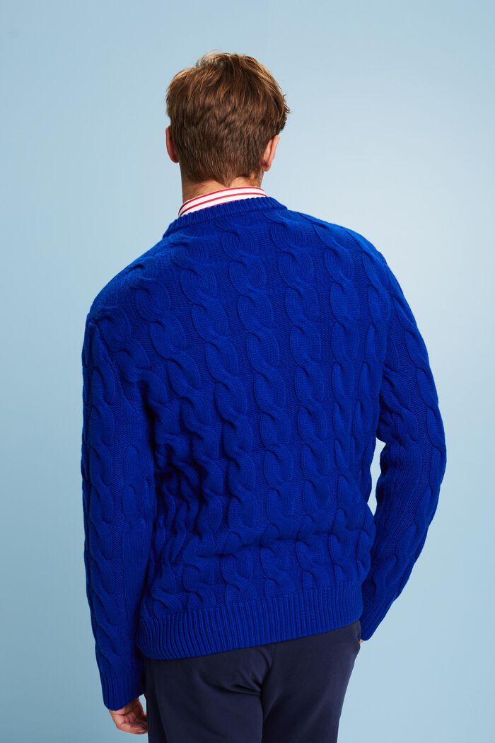 Pull-over en laine à maille torsadée, DARK BLUE, detail image number 2