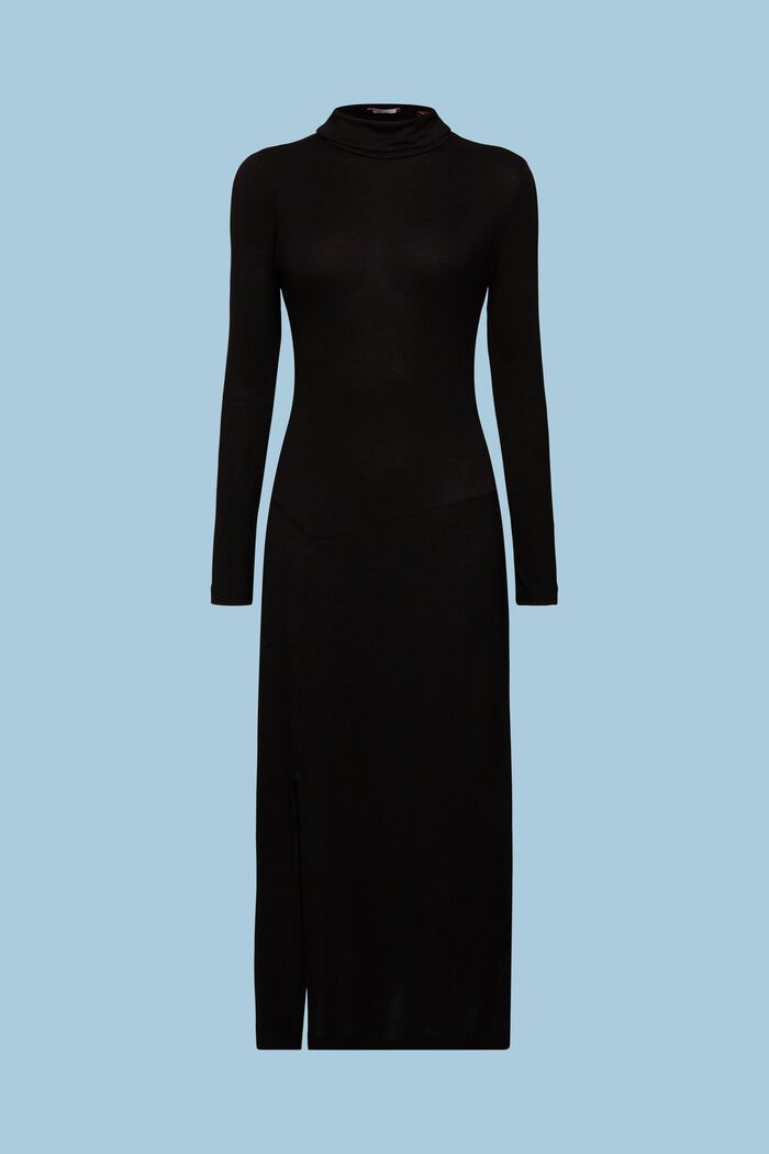 Gebreide maxi-jurk met turtleneck, BLACK, detail image number 7