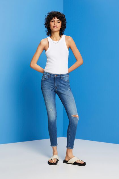 Cropped skinny jeans met een used look