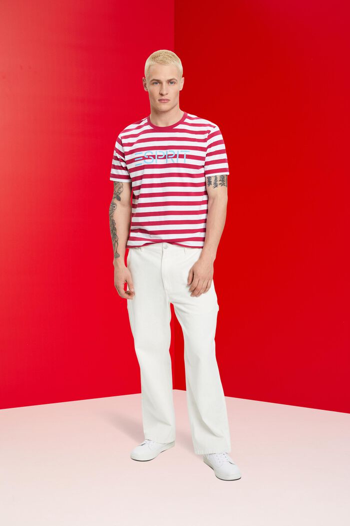 T-shirt à rayures en coton durable, RED, detail image number 4
