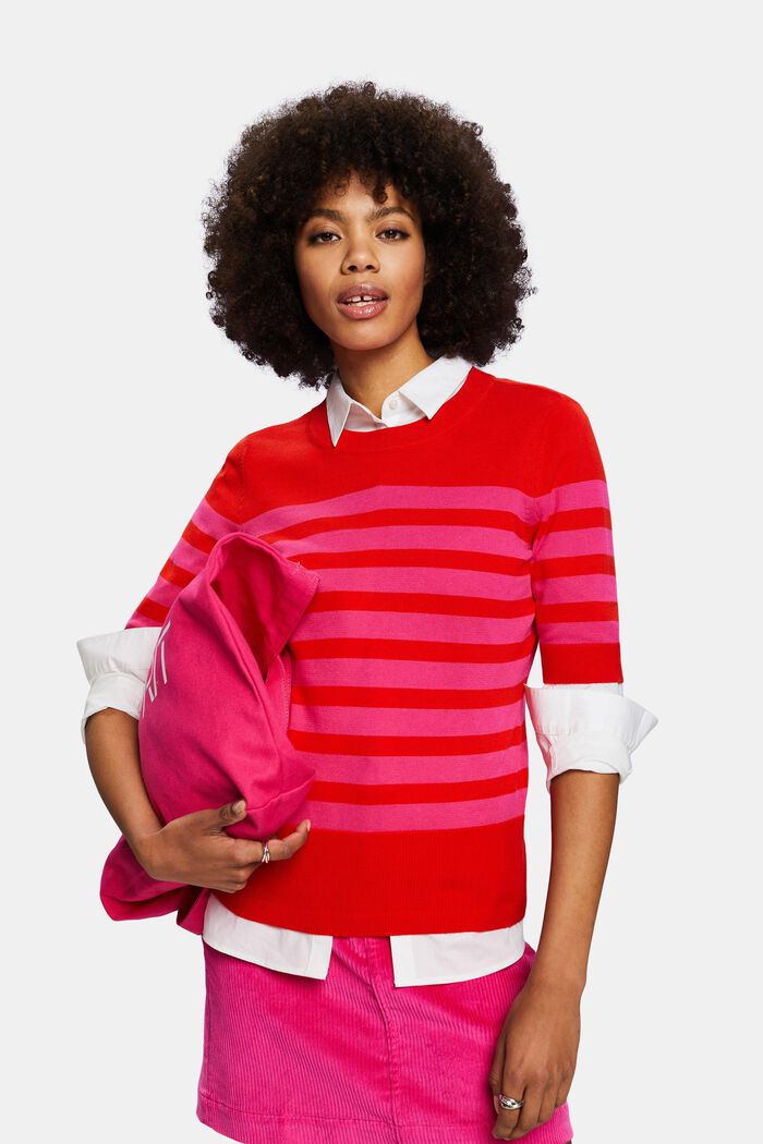 Sweat-shirt rayé à col ras-du-cou, RED, detail image number 0