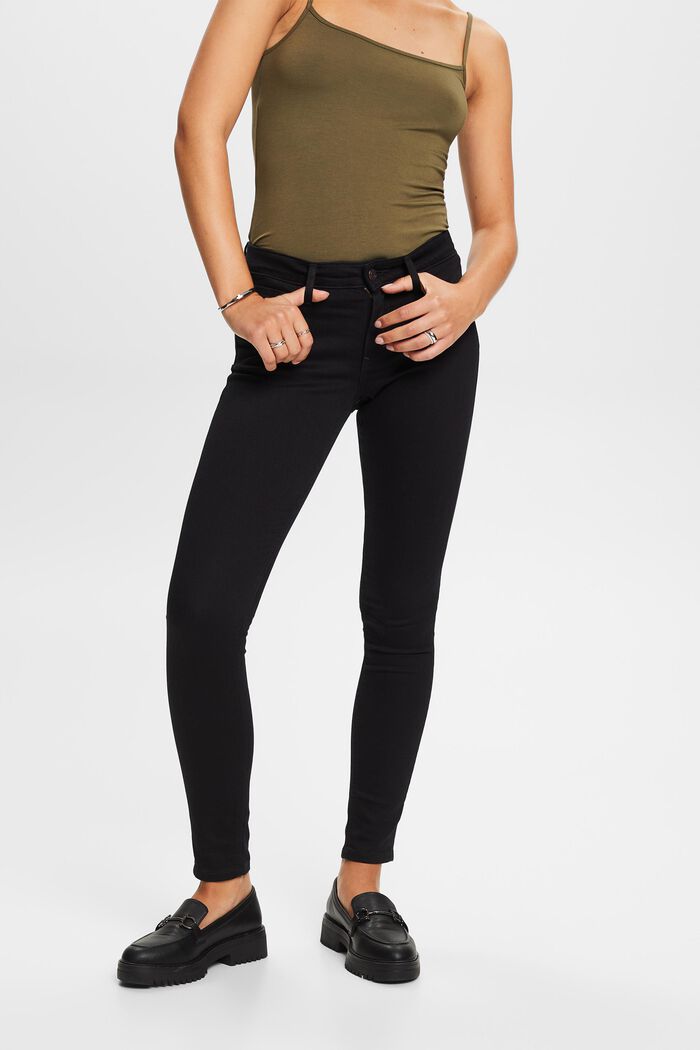 En matière recyclée : le jean stretch de coupe Skinny Fit à taille mi-haute, BLACK RINSE, detail image number 0