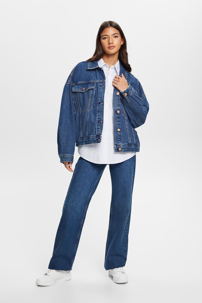 Veste en jean oversize, 100 % coton, BLUE MEDIUM WASHED, detail image number 1