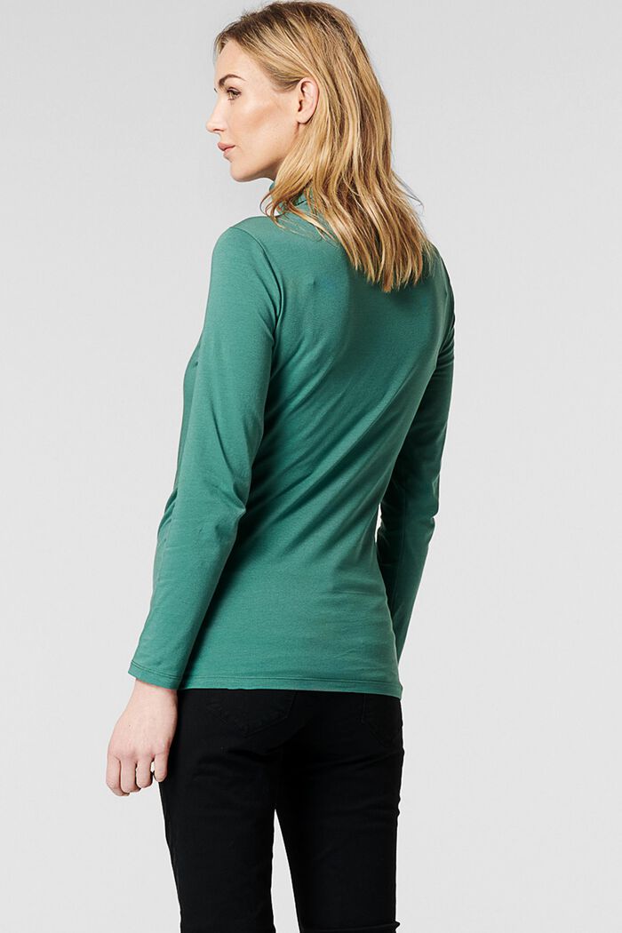 T-shirt à manches longues et col roulé en coton biologique, TEAL GREEN, detail image number 1
