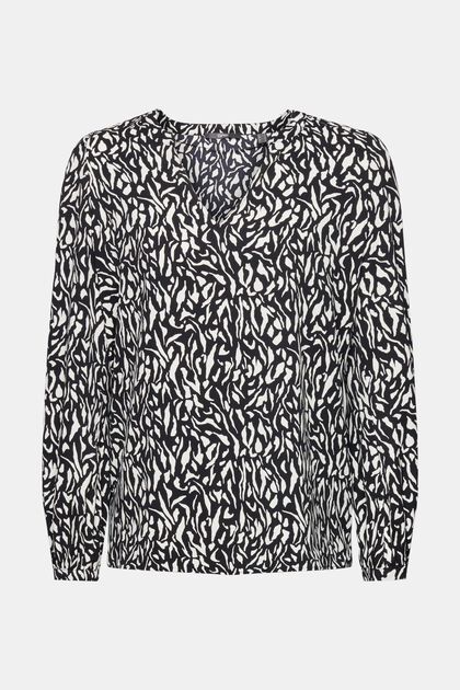 Crêpe blouse met all-over motief, NEW BLACK, overview