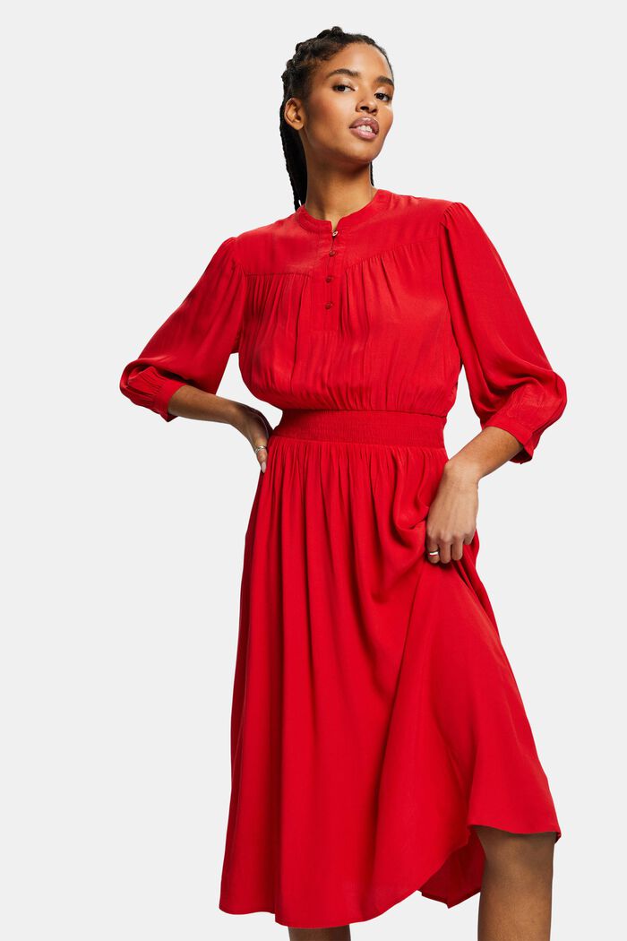 Midi-jurk met 3/4-mouwen van crêpe, DARK RED, detail image number 4