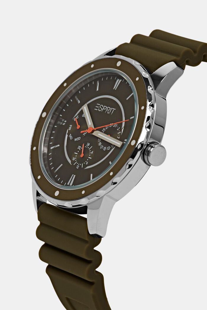Edelstalen horloge met rubberen bandje, SILVER, detail image number 1