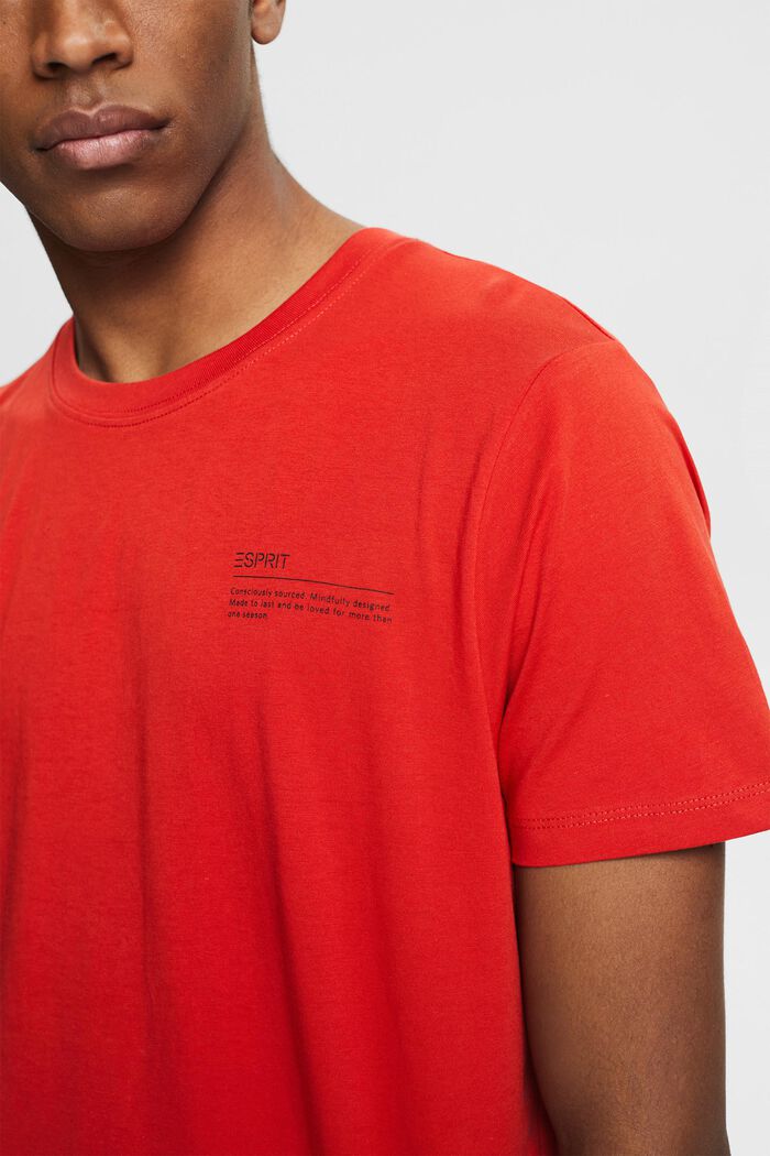 T-shirt en jersey doté d´un imprimé, 100 % coton bio, RED ORANGE, overview