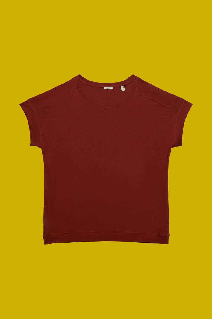 T-shirt CURVY en mélange de coton et de lin, TERRACOTTA, detail image number 5