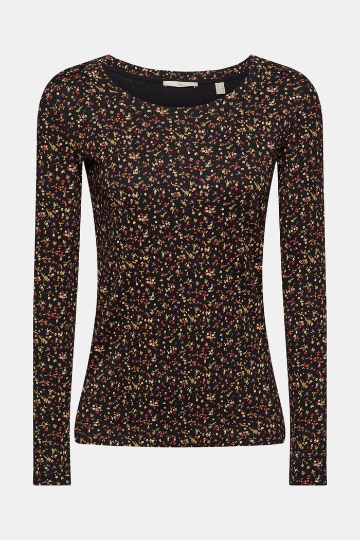 T-shirt à manches longues animé d’un motif floral, BLACK, detail image number 6