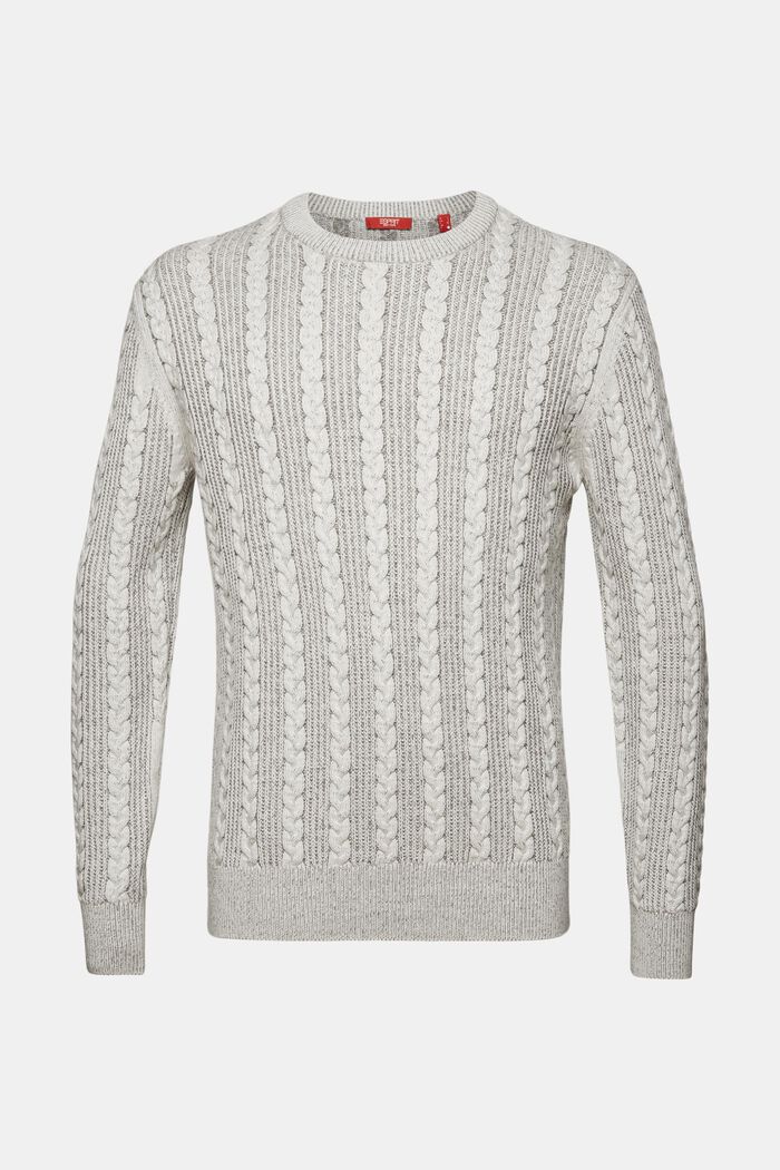 Sweater met kabelpatroon en ronde hals, BROWN GREY, detail image number 7