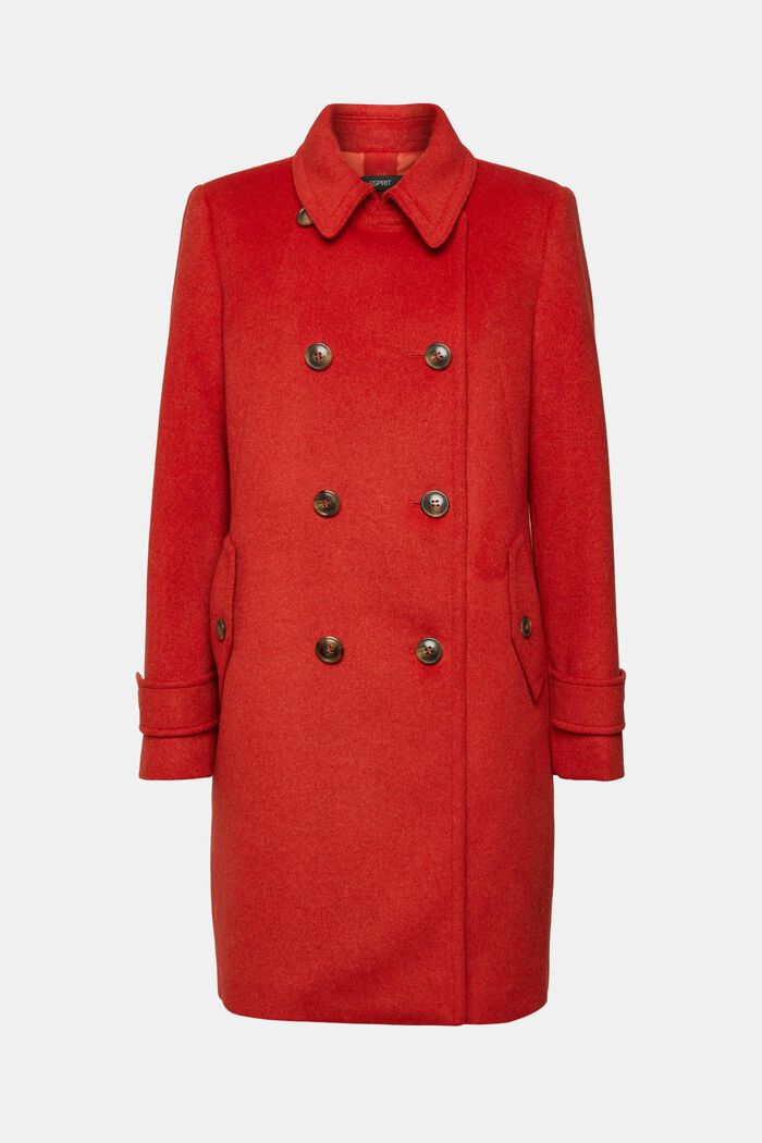 Manteau en laine mélangée à boutonnage croisé, ORANGE RED, detail image number 6