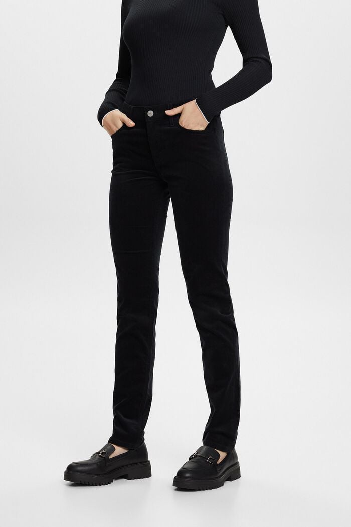 Pantalon slim en velours côtelé à taille mi-haute, BLACK, detail image number 0