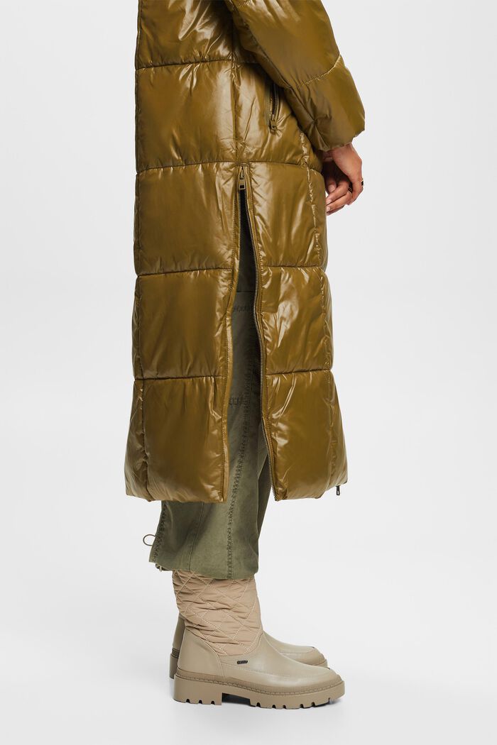 Gevoerde jas in gewatteerde look met capuchon, DARK KHAKI, detail image number 1
