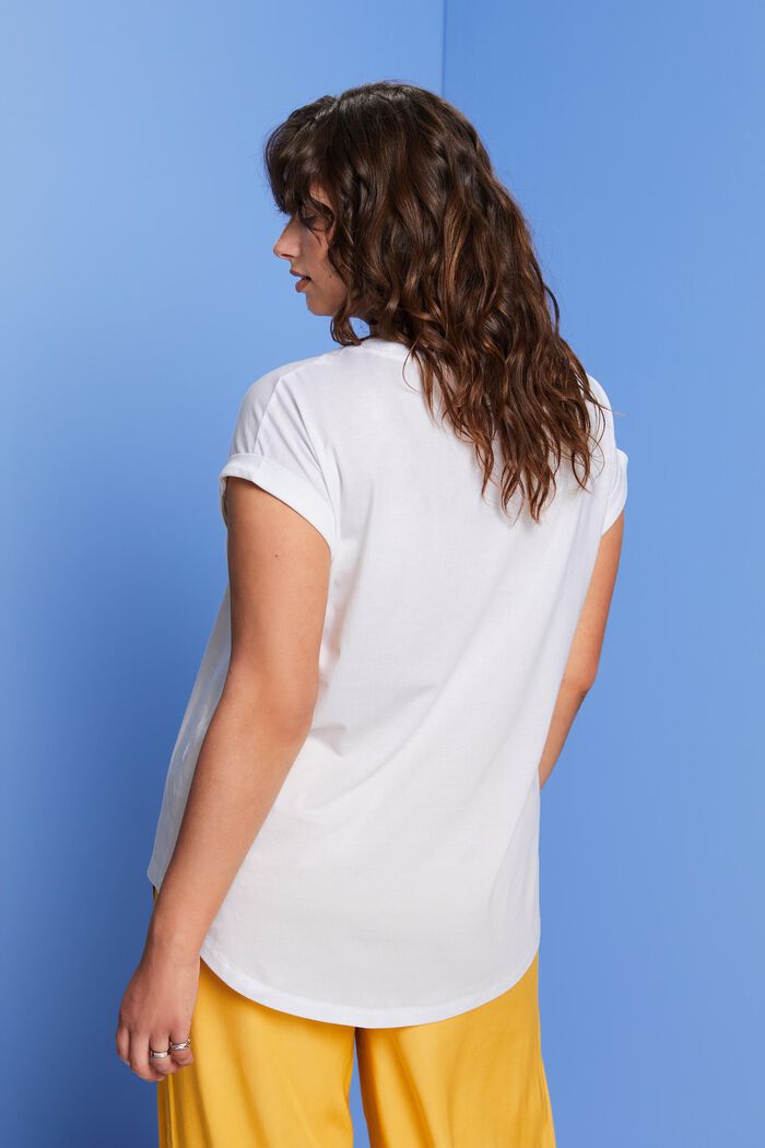 CURVY T-shirt met kleine print, 100% katoen, WHITE, detail image number 3