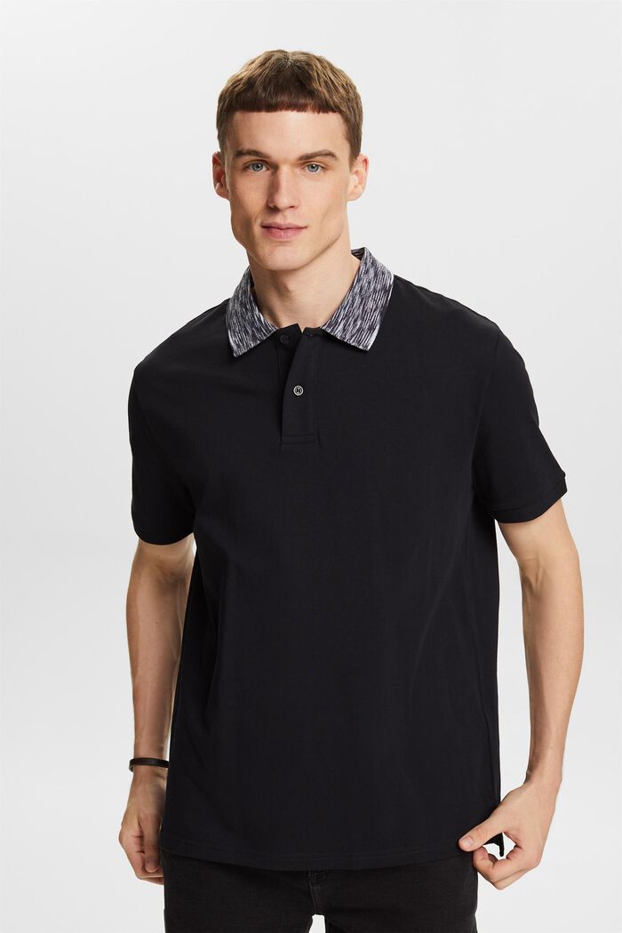 Poloshirt met space-dyed kraag, BLACK, detail image number 0