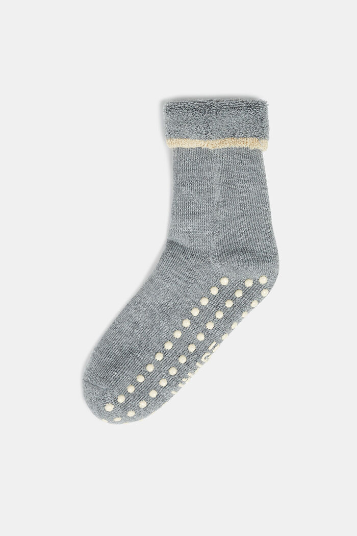 Zachte sokken met stroeve zool, wolmix, MEDIUM GREY MELANGE, detail image number 0